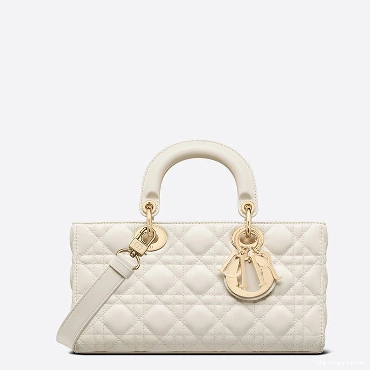 Lambskin Lady Cannage Medium Bag White D-Joy 0714 Luxury